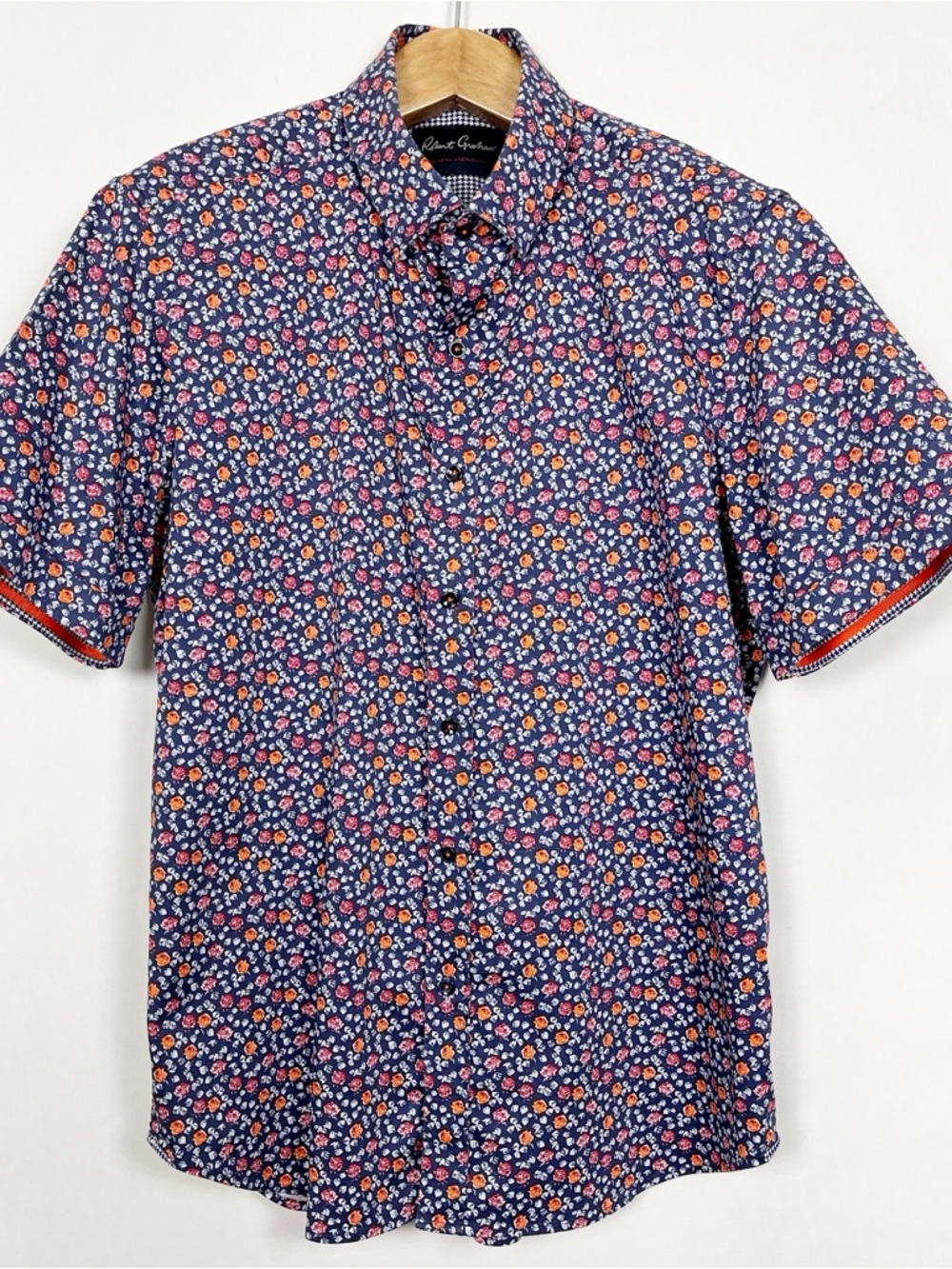 Robert Graham Roark Navy Floral Short-Sleeve Button-Down Shirt‎ Size 2XL